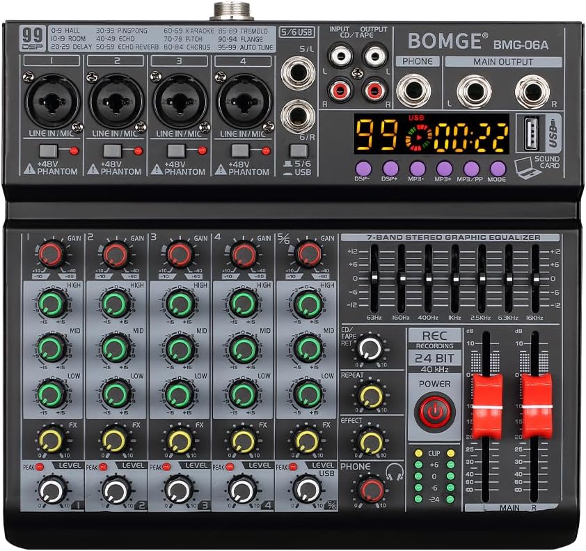 BOMGE 06A プロフェッショナル 6 チャンネル DJ オーディオミキサー